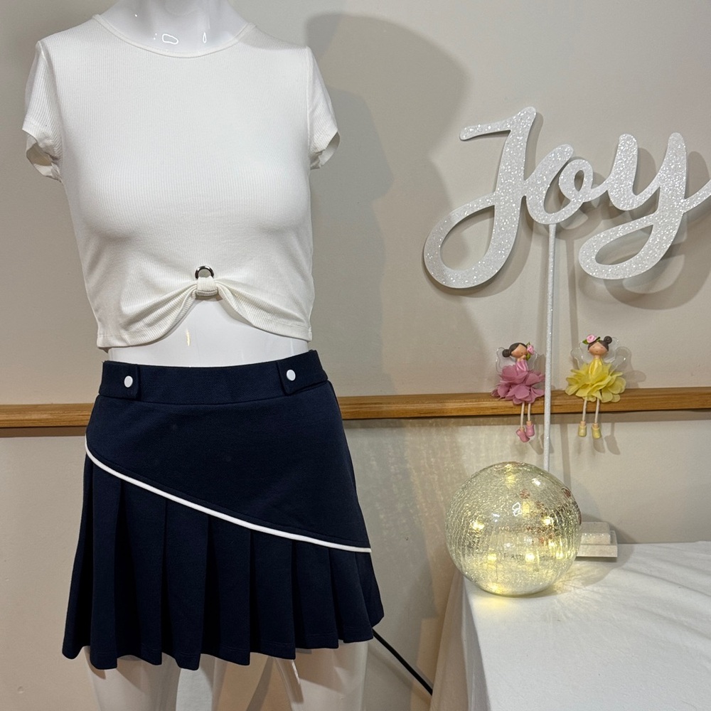 Elodie Navy Blue Mini Skirt with White Trim. Size XS